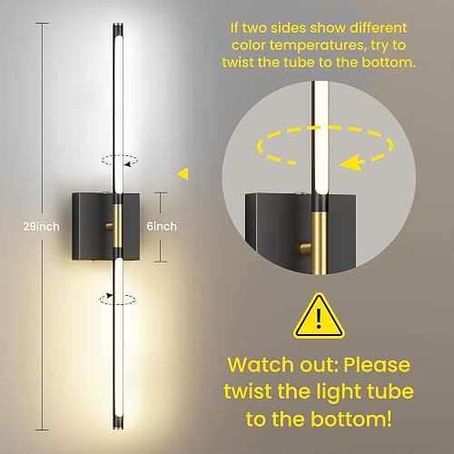 Battery Operated Wall Sconces Set of Two, 10000mAh Rechargeable Wall Lights with Remote Control, 360° Rotate Dimmable Black Gold LED Cordless Lighting for Bedroom, Living Room, Hallway, 29 Inch, 3CCT thumbnail 3