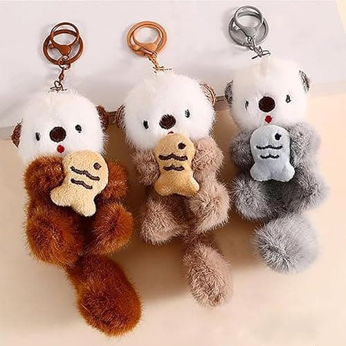 JINJUMEI 3Pcs Plush Keychain Otter Charm, Cute Otter Keychain, Suitable for Handbags Purses Backpacks and Car Keys | for Men Women Teens and Animal Lovers thumbnail 4
