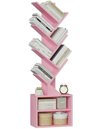 SUNMORY 6 Tier Tree Bookshelf, Tall Bookcase with Storage Cabinet, Modern Narrow Bookshelves Organizer, Floor Standing Book Shelf for Bedroom/Living Room/Home Office/Corner, Pink thumbnail 9