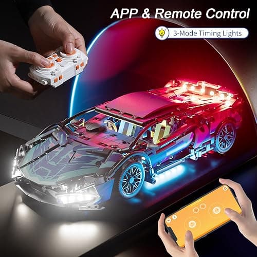 PinkBee Sport Car Building Block Sets for Adults Technical Remote Control APP Race Car with LED Lights,Collectible 1:14 Model Engineering Toy Men Teens Boys Birthday Age 8+ 8-12 13 thumbnail 4