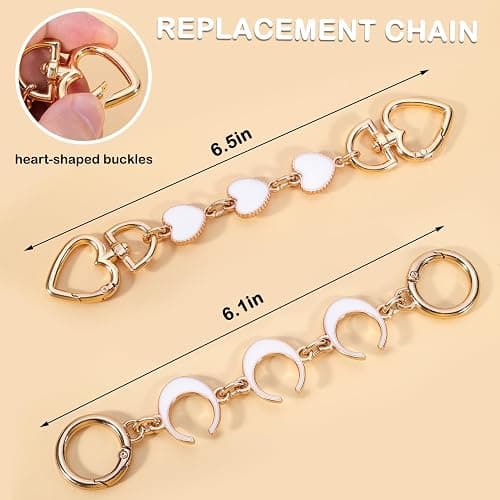 2Pcs Bag Extender Chain Heart Moon Purse Strap Extenders for Handbags Purse Extender Chain Gold Chain Purse Strap Replacement White Purse Accessories Bag Charms for Handbags Purse Making Supplies thumbnail 5
