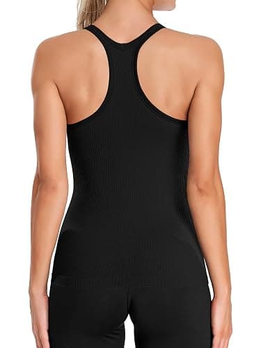 ATTRACO Ribflex Ribbed Workout Tank Tops for Women with Built in Bra | Removable Pads, Light-to-Medium Support, Racerback, Scoop Neck, Hip Length, Seamless Stretch, Sleeveless Athletic Tops thumbnail 2