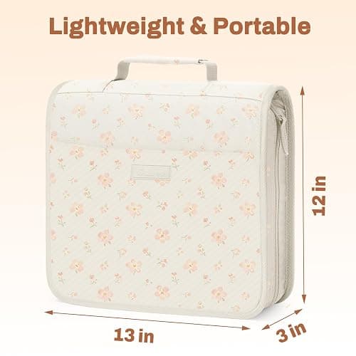 Zipper Binder with Handle, 1.5 Inch O-Ring, 325 Pages Capacity, with 5-Tab Expanding File Folder for Classified Storage, for Middle School Students, Pink Little Flower thumbnail 2