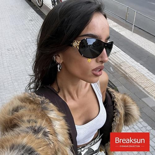 Breaksun Fashion Oversized Y2K Sunglasses for Women Men Luxury Wrap Around Shield Sun Glasses Trendy Rimless Shades thumbnail 3