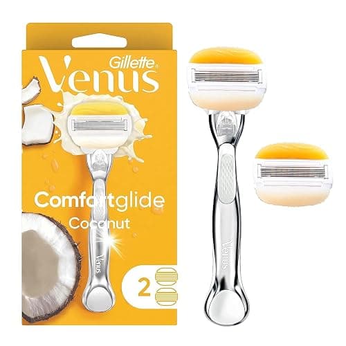 Gillette Venus Comfortglide with Olay Coconut Womens Razor Handle + Blade Refills, Silver, 2 Count - Image 1