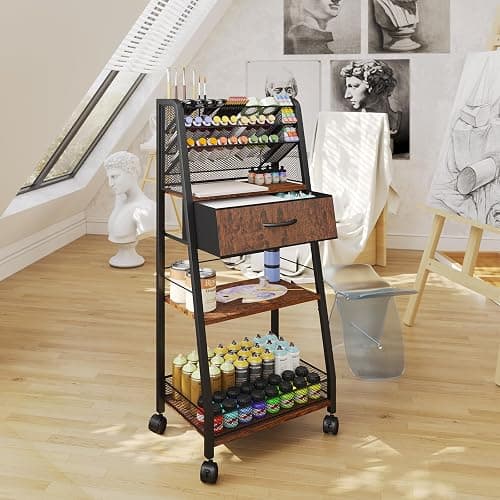 Homsorout 3 Tier Rolling Cart - Metal Utility Cart with Storage Drawer and Wheels, Versatile Art & Craft Organizer for Home, Office, or Studio - Ideal for Storing Brushes, Paints, and Supplies thumbnail 7