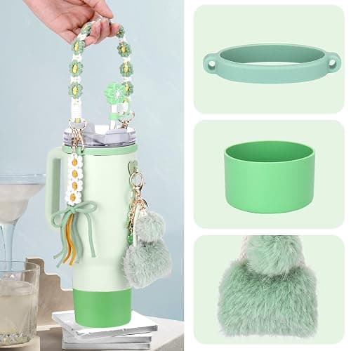 Mity rain 8PCS Cup Accessories Set for Stanley cup 20oz 30oz 40oz tumbler with handle, Including Water Bottle Handle Strap, Straw Topper Cover, Keychain Charms, Boot, Kids Cup Decorate(Green) thumbnail 4