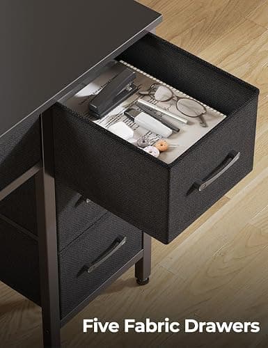 Seventable Computer Desk with Power Outlets & LED Light, 47 inch Home Office Desk with 5 Drawers, Writing Desk with Monitor Stand, Work Desk for Home Office, Black thumbnail 5