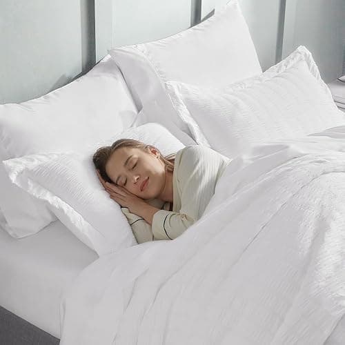 CozyLux Twin XL Seersucker Comforter Set with Sheets White 5 Pieces Bed in a Bag Twin Extra Long Luxury Soft Bedding Sets for College Dorm with Down Alternative Comforter, Sheets, Pillowcase & Sham thumbnail 8
