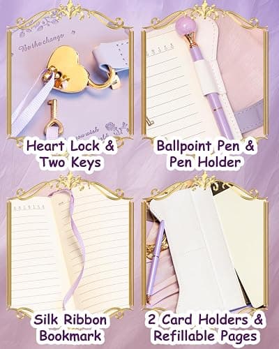 Hoci Poci Diary with Lock and Keys for Girls Gift Ideas, 360 Pages Journal | Elegant Gift Box for Teen Girls, B6 Gold Edged Pages Refillable Notebook with Pen and Bookmark for Writing, Garden Purple thumbnail 4