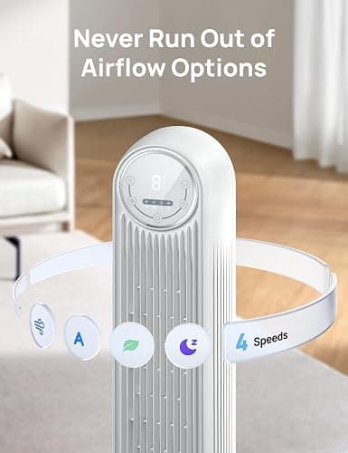 Dreo Tower Fan for Bedroom, 25ft/s Velocity Quiet Floor Fan, 90° Oscillating Fans for Indoors with 4 Speeds, 4 Modes, 8H Timer, Standing Fans, Bladeless Fan, White (DR-HTF007) thumbnail 5