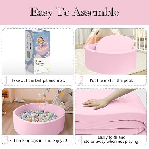 SHJADE Ball Pit for Toddlers, 35.4"x 11.8" Foam Ball Pits, Indoor Soft Round Baby Playpen for Children, Ideal Gift for Toddlers, Pink, (Balls not Included) thumbnail 5