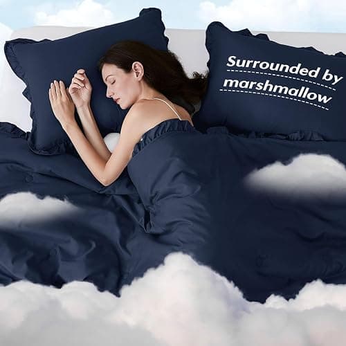 HARBOREST Full Comforter - Navy Ruffle Comforter for Full Size Bed, Fluffy Comforter Set for All Seasons, 3 Pieces Shabby Chic Bedding Set(1 Comforter & 2 Pillow Shams) thumbnail 7