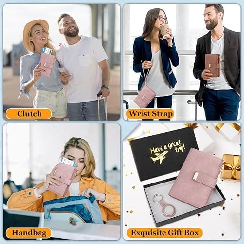 HUANLANG Passport Holder with Airtag for Women/Men, Airtag Passport Wallet for Travel Leather Passport Holder RFID Blocking,Travel Passport Walelt with Credit Card Holder - Pink thumbnail 7
