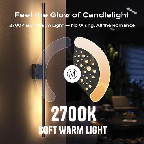31in Wireless Wall Sconces Set of Two, [Creates Sunset Glow Ambiance] Dimmable 2700K–6000K with 8000mAh Battery & Display, Touch/Remote Control, Rechargeable Wall Lamps for Home Decor – Black thumbnail 2