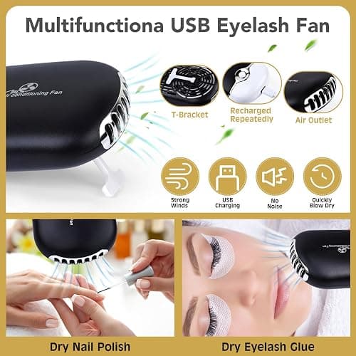 Eyelash Extension Kit for Beginners, Professional Lash Extension Kit with Mannequin Head, Lash Starter Kit with Lash Fan, Lash Extension Supplies for Practice Training Kit(Black) thumbnail 2