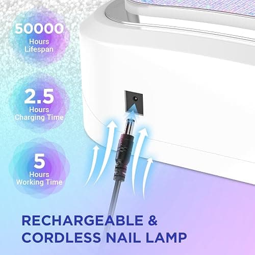 Aedavey Cordless Nail Lamp, Rechargeable UV Nail Lamp for Gel Nails, LED Nail Lamp with 4 Timer Modes, Gel Nail Light Decorate with Sparkling Nail Rhinestones Diamond (Sparkly Diamond and White) thumbnail 6
