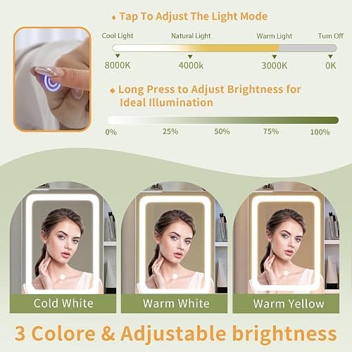 Dowinx Makeup Small Vanity Desk with Mirror and Lights, Makeup Vanity with Drawer & Storage Shelves, Makeup Desk with 3 Lighting Modes & Adjustable Brightness, Dressing Table for Women Girls Bedroom thumbnail 5