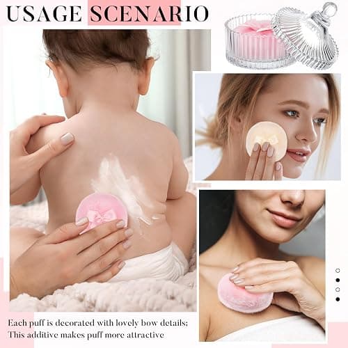 Tioncy 3 Pcs Large Body Powder Puff and Container Valentine's Day gift Powder Container with Puff Crystal Case Soft Washable Reusable Velour Face Body Glitter Wet Dry Makeup (Classic,Clear) thumbnail 7
