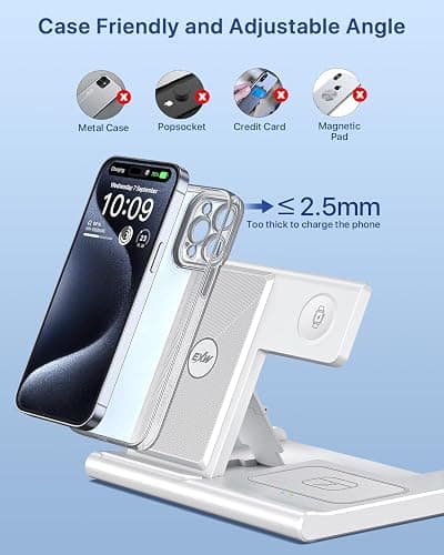 Wireless Charger,Foldable 3 in 1 Wireless Charger Stand for Apple Watch,Airpods Pro/3/2,Fast Wireless Charging Station for iPhone 17/Air/16/15/14/13/12/11/XS/XR/X/8（No Plug Included) thumbnail 3