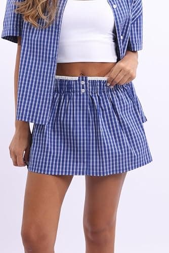 UAURORAO Women Gingham Boxer Skirt Y2k Plaid Checkered Mini Short Skirt E Girls Elastic Waistband Preppy Pencil Skirt thumbnail 6