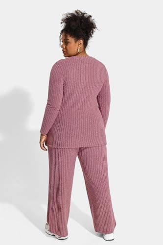 TIYOMI Plus Size Suits For Women 2 Piece Outfits Sweater Top & Wide Leg Pants XL-5XL thumbnail 4