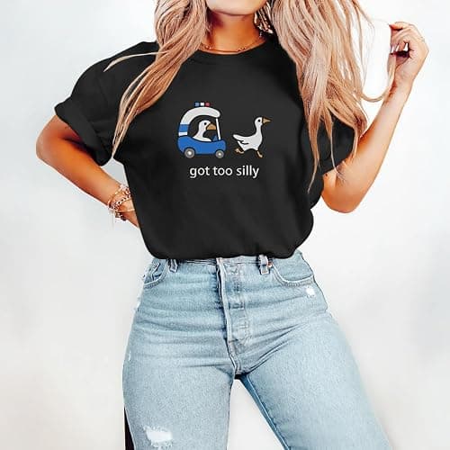 Migxsaf Got Too Silly Goose T Shirt Funny Cute Shirts for Women Ducks Car Printed Graphic Tees Short Sleeve Summer thumbnail 3