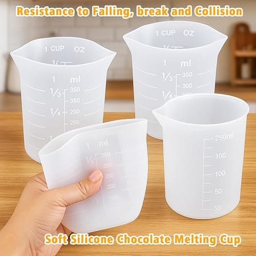 Palksky Silicone Cups for Melting Chocolate, 4PCS Silicone Measuring Cups with 250 & 350ml Capacity, Reusable Baking Supplies for DIY Chocolate Molds thumbnail 6