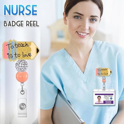 Plifal Badge Reel Retractable for Nurse Cute Nursing ID Badge Holder Accessories with Alligator Clip to Teach is to Love Acrylic Beaded Badge Reel for Office Student Social Worker Hospital thumbnail 2