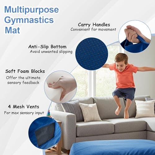 GYMAX Crash Pad for Kids Sensory, 4.75FTx4.75FT/4 FTx3 FT Sensory Crash Mat w/Washable Cover & Foam Blocks for Jump, Climb, Gymnastics, Sensory Therapy, Kids, Adults thumbnail 6