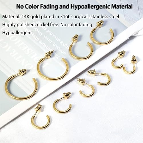 Minimalist Hoops for Women - 14K Gold Open Huggie Hoop Earrings, Hypoallergenic Tiny Hoops in Gold and Silver (Set of 1-5 Pairs) thumbnail 7