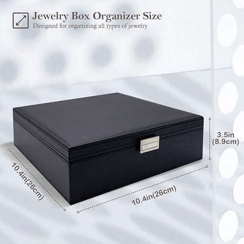 ProCase Jewelry Box for Women, 2 Layers Large Leather Jewelry Organizer Storage Case with Removable Pad for Earrings -Black thumbnail 3
