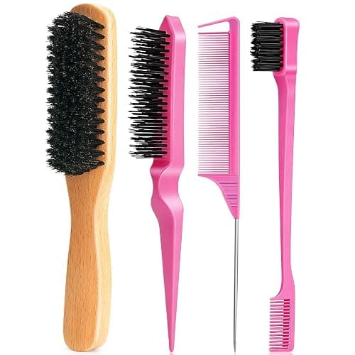 Boar Bristle Slick Back Hair Brush for Smooth Flyaways, Frizz, Sleek Ponytail, Buns and Edge Baby Hair, Teasing | Hair Comb, Edge Brush, Teasing Brush Styling Accessories for Girls, Kids, Women & Men - Image 1