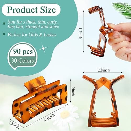 XunYee 60 Pcs Hair Clips Bulk Hair Claw Clips for Women Girls 4.1 Inch Large Rectangle Non-slip Square Strong Hold Jaw thumbnail 2