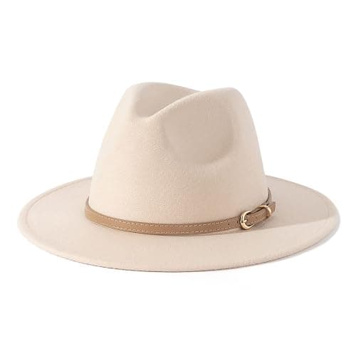 Lisianthus Women Classic Felt Fedora Wide Brim Hat with Belt Buckle - Image 1