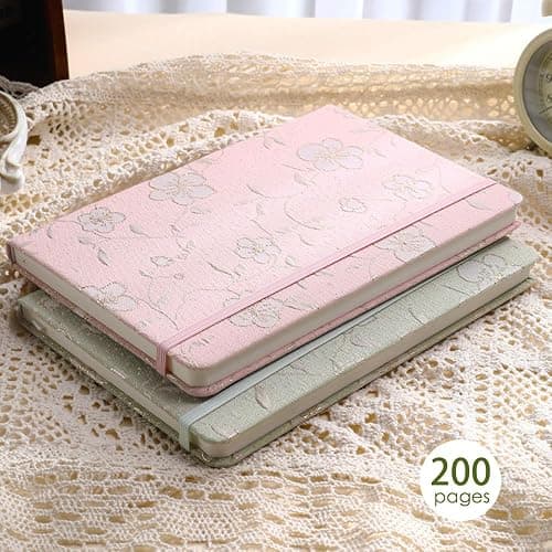 ipoul A5 Notebook, Ruled Paper, Lined Page, Hardcover, Layflat, Linen Cover, Flower Fabric, Journal for Women, Elastic Band Closure, Cute Notebooks for School, Office, Personal Writing, Green thumbnail 5
