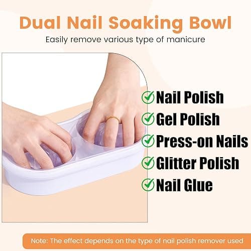 Dual Nail Soaking Bowl Acetone Proof: Soak Off Gel Nail Polish Dip Powder Remover Bowl- Cut the Soaking Time in Half Manicure Bowl for Salon Home (D2-White) thumbnail 4