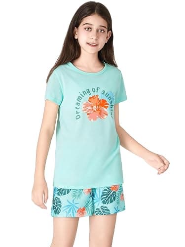 Tebbis Girls Pajama Set Tie Dye Cute Prints Tee & Shorts Sizes 6-18 | Lightweight Breathable Fabric, 2-Piece PJs, Soft Jammies for Little & Big Girls, Ideal for Lounging and Sleeping thumbnail 4