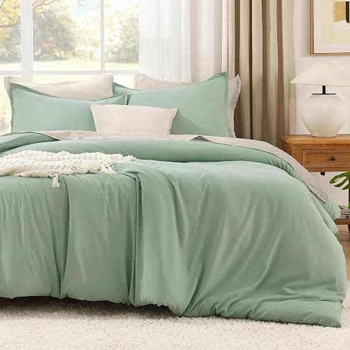 Litanika Queen Comforter Set Sage Green, 3 Pieces Lightweight Comforters Queen Size Solid Bedding Comforters Sets, Down Alternative Comforter Bed Set Quilt Blanket thumbnail 2