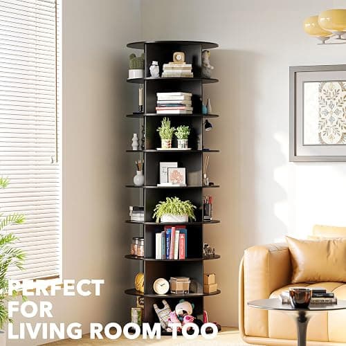 SpaceAid 8 Tier Rotating Shoe Rack Tower, Spinning Shoe Display Lazy Susan, Revolving 360 Shoe Rack Storage Round Carousel, Vertical Handbag Rotate Shoes Closet Organization (8-Tier Black) thumbnail 6