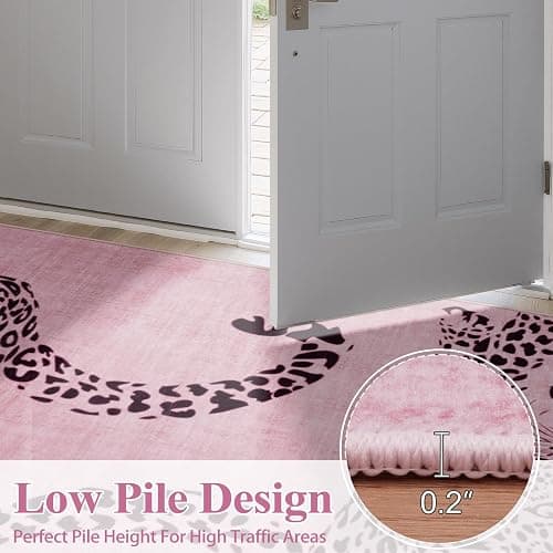 OJIA Leopard Print 8x10 Rugs for Living Room, Soft Pink Bedroom Rug Washable Area Rugs 8x10, Ultra-Thin Modern Dining Room Rug Stain Resistant Floor Carpet for Playroom Kids Room Nursery Office thumbnail 4