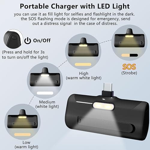 LUCKYDUO Portable Charger for iPhone 16/15 with Phone Holder,5000mAh Small USB C Power Bank with 12W PD LED Display, Mini Portable Battery Phone Charger for iPhone 15 Series/Samsung/Huawei, Android thumbnail 4