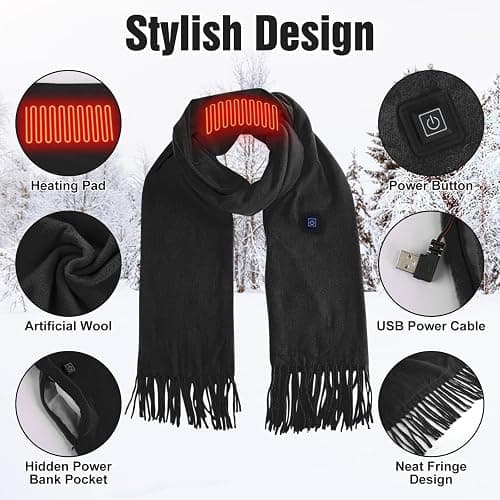 Electric Heated Scarf for Women Men, Neck Heating Pad, USB Powered Winter Scarf with 3 Heating Levels, Soft Neck Warmer for Pain Relief and Stiffness, Ideal Gift for Christmas thumbnail 3