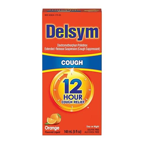 Delsym 12 Hour Cough Medicine for Adults, Powerful Relief for 12 Hours, Cough Suppressant Liquid with Extended-Release Dextromethorphan, Orange Flavor Liquid Cough Syrup, 5 Fl Oz (Pack of 1) - Image 1