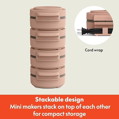 bella Snack-n-Store Mini Waffle Maker, EverGood™ Ceramic Nonstick Coating, Cord Wrap, Ready Indicator Light & Cool Touch Handles, Stackable Design & Customizable Plates, 400 Watt, Blossom thumbnail 4