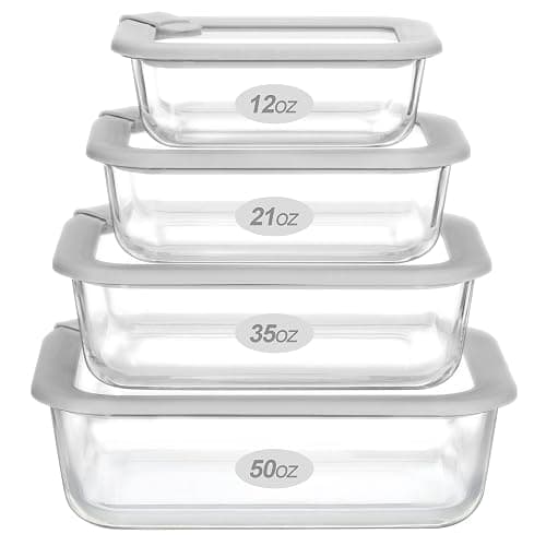 EcoEvo Glass Food Containers with Glass Lid, Microwave Safe Food Storage Container Set, 4 Pack, Airtight Storage Set with Leak Proof Lids, Meal Prep Containers - Image 1