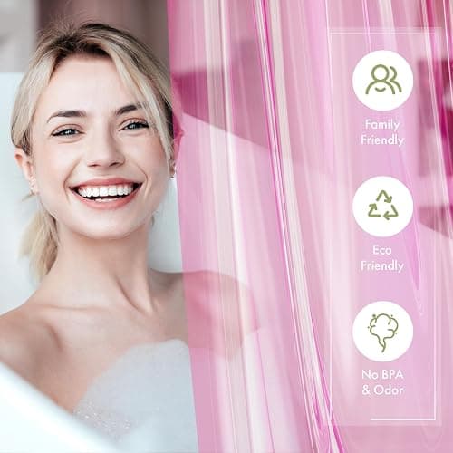 AmazerBath Shower Curtain Liner, 72x72 Transparent Hot Pink Shower Liner, Lightweight Plastic Shower Curtain Liners, Cute Waterproof Shower Liner for Bathroom with 3 Magnets & 12 Grommet Holes thumbnail 4