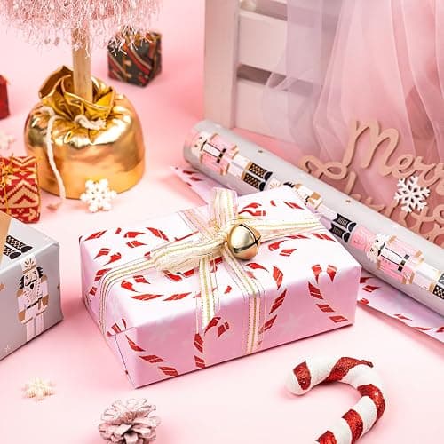 WRAPAHOLIC Reversible Nutcracker Christmas Wrapping Paper - Mini Roll - 17 Inch x 33 Feet - Nutcracker and Candy Cane Design Printed on Pearlized Paper for Chrsitmas, Holiday, Party Celebration thumbnail 6