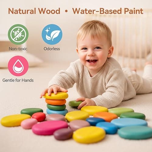 OESSUF Extra-Large Stacking Rocks for Toddlers 1-3, 16 PCS Wooden Montessori Toys, Safe Smooth Jumbo Balancing Stones for Open-Ended Sensory Play, STEM Building Blocks for Boys & Girls thumbnail 3