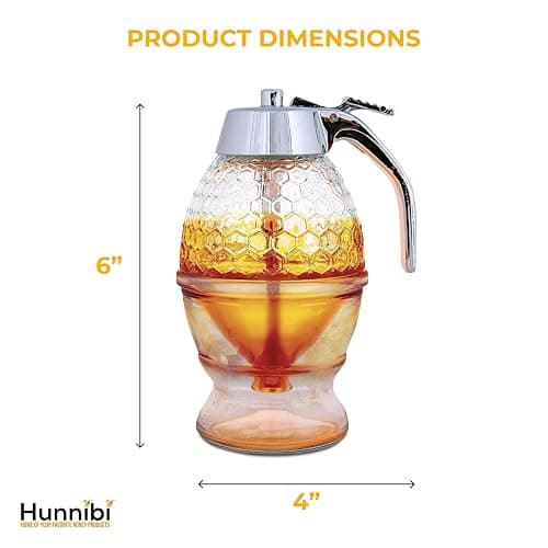 Hunnibi 8oz No Drip Glass Honey Dispenser with Plastic Top - Honeycomb-Style Syrup Server and Bee-Themed Storage Jar with Stand - 6" Clear Container for Honey, Maple Syrup thumbnail 2